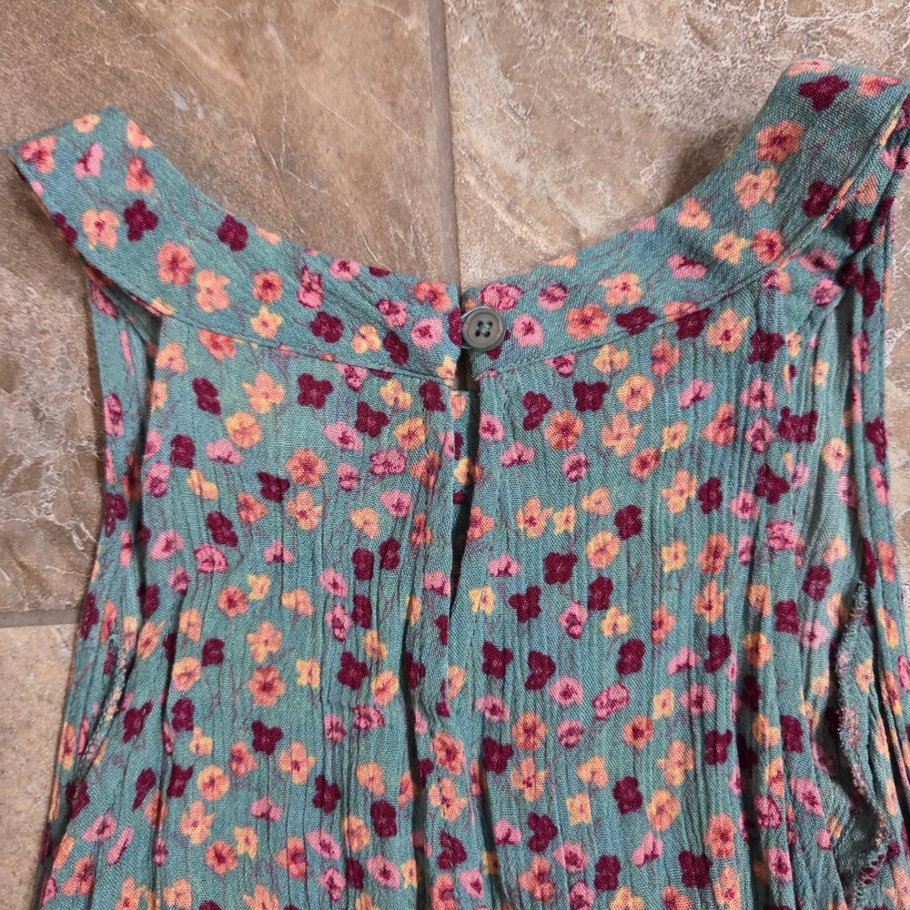 Mossimo Supply Co Floral Romper Teal Pink Yellow Ruffle Sleeveless S Boho Pocket - Picture 8 of 9